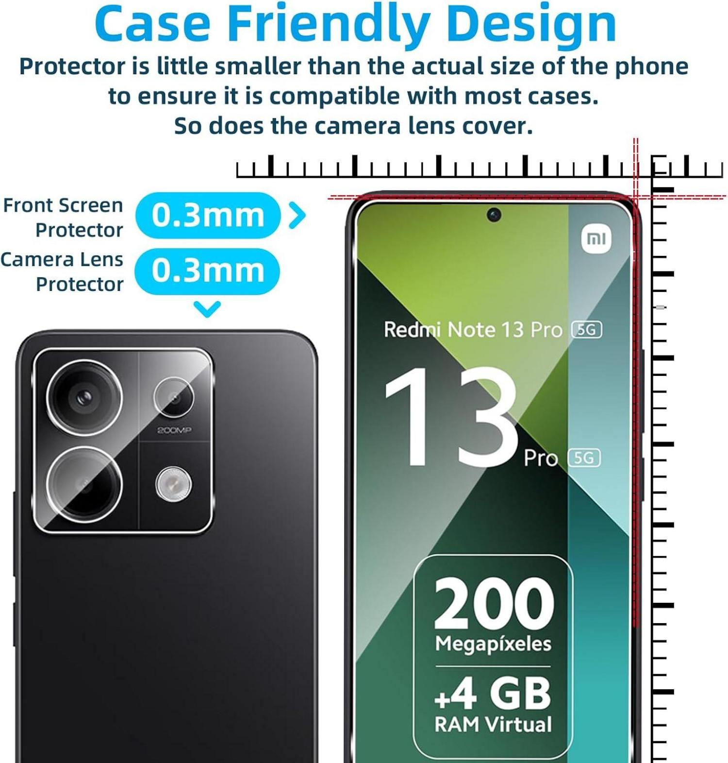 Panzerglas für Xiaomi Redmi Note 13 Pro 5G + Kamera Schutzfolie, 9H Härte