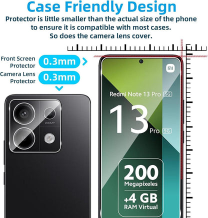 Panzerglas für Xiaomi Redmi Note 13 Pro 5G + Kamera Schutzfolie, 9H Härte