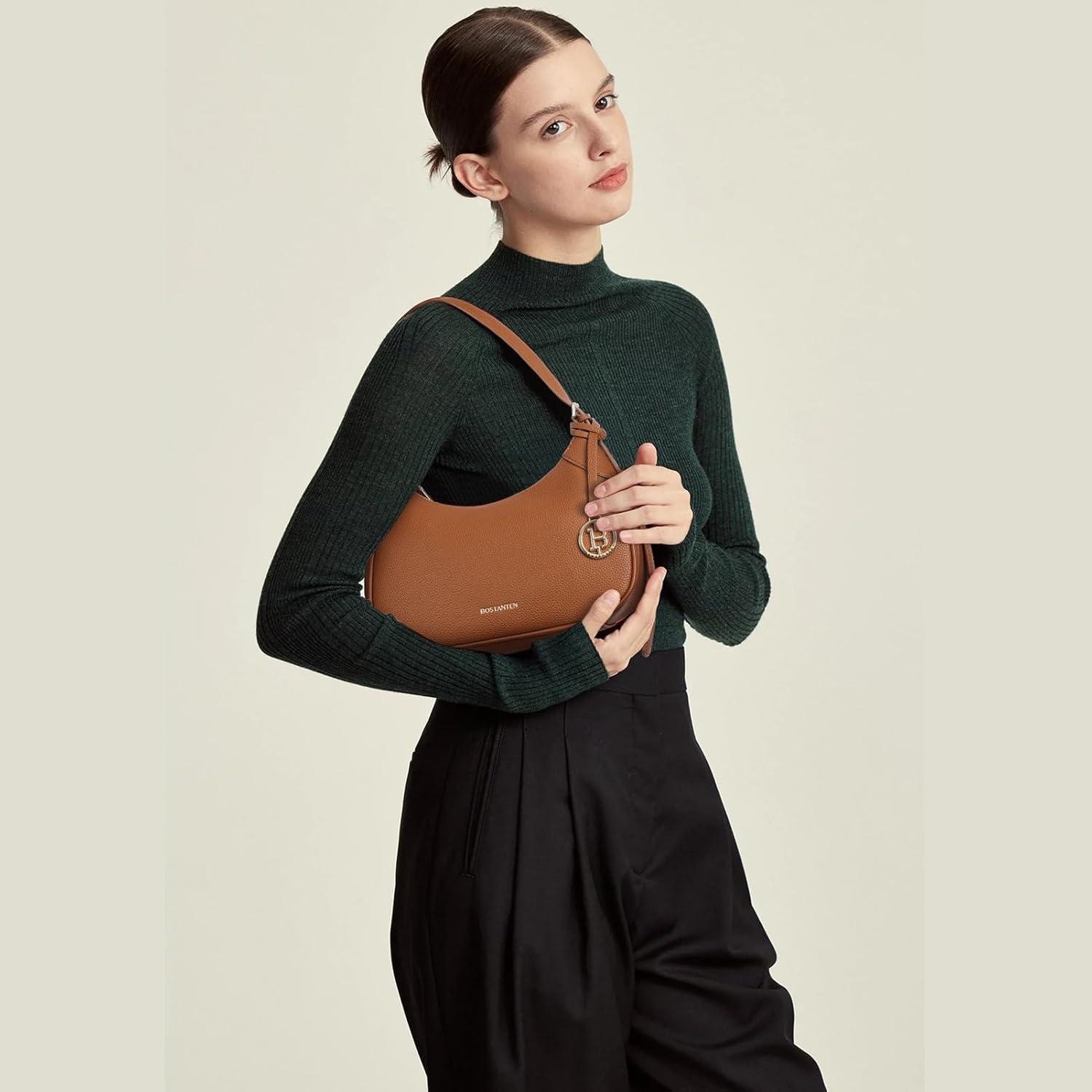 Kleine Damen Handtasche aus braunem PU Leder - Crossbody
