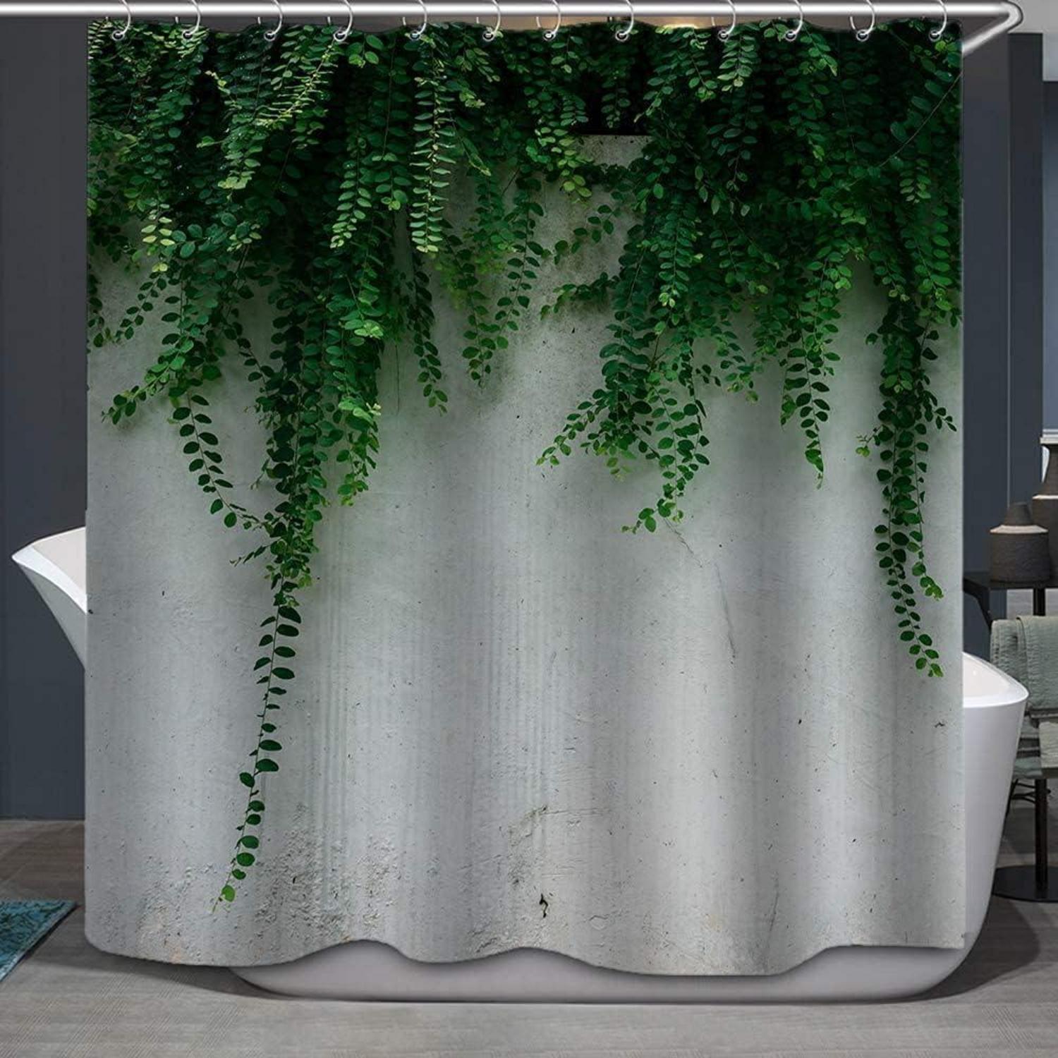 Duschvorhang 180x200 Blattmuster grün wasserdicht mit Ösen