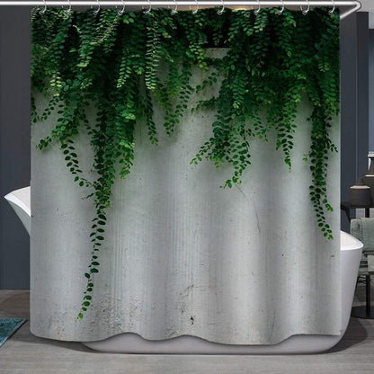 Duschvorhang 180x200 Blattmuster grün wasserdicht mit Ösen