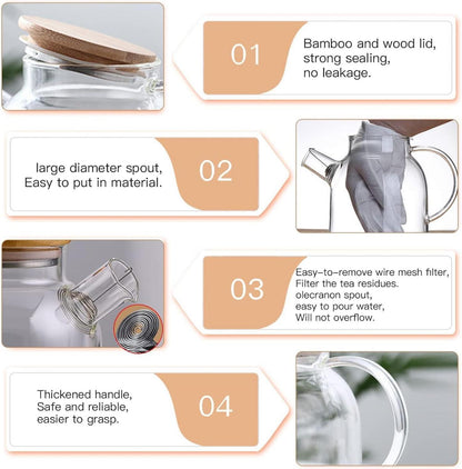 LeKuni Teekanne Glas 1500ml Borosilikatglas Teebereiter