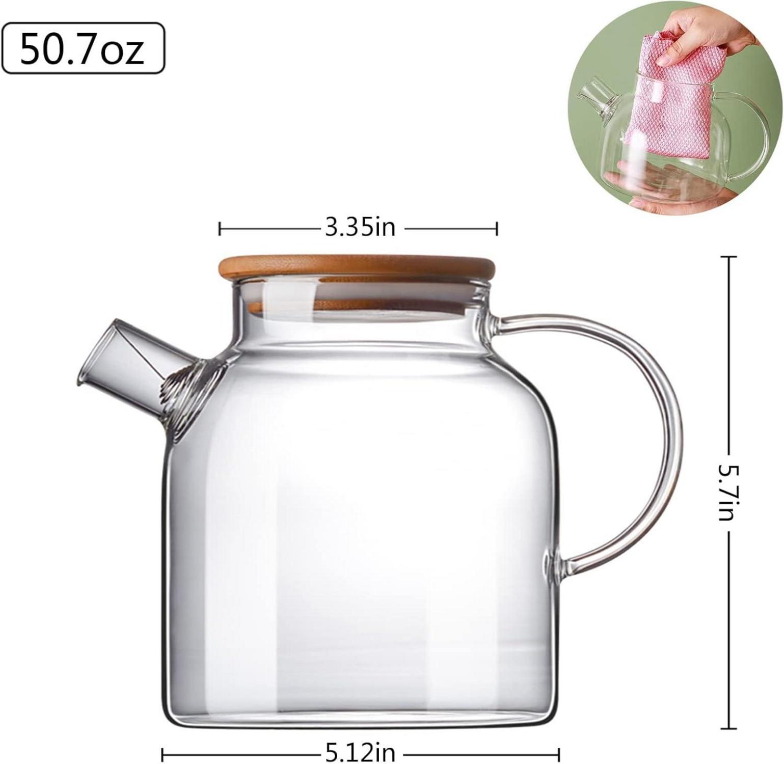 LeKuni Teekanne Glas 1500ml mit Siebeinsatz für Tee & Fruchttee