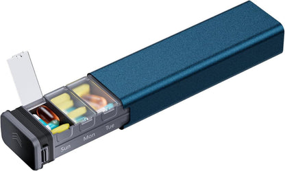 Tragbare Tablettenbox 7 Tage Aluminium Blau