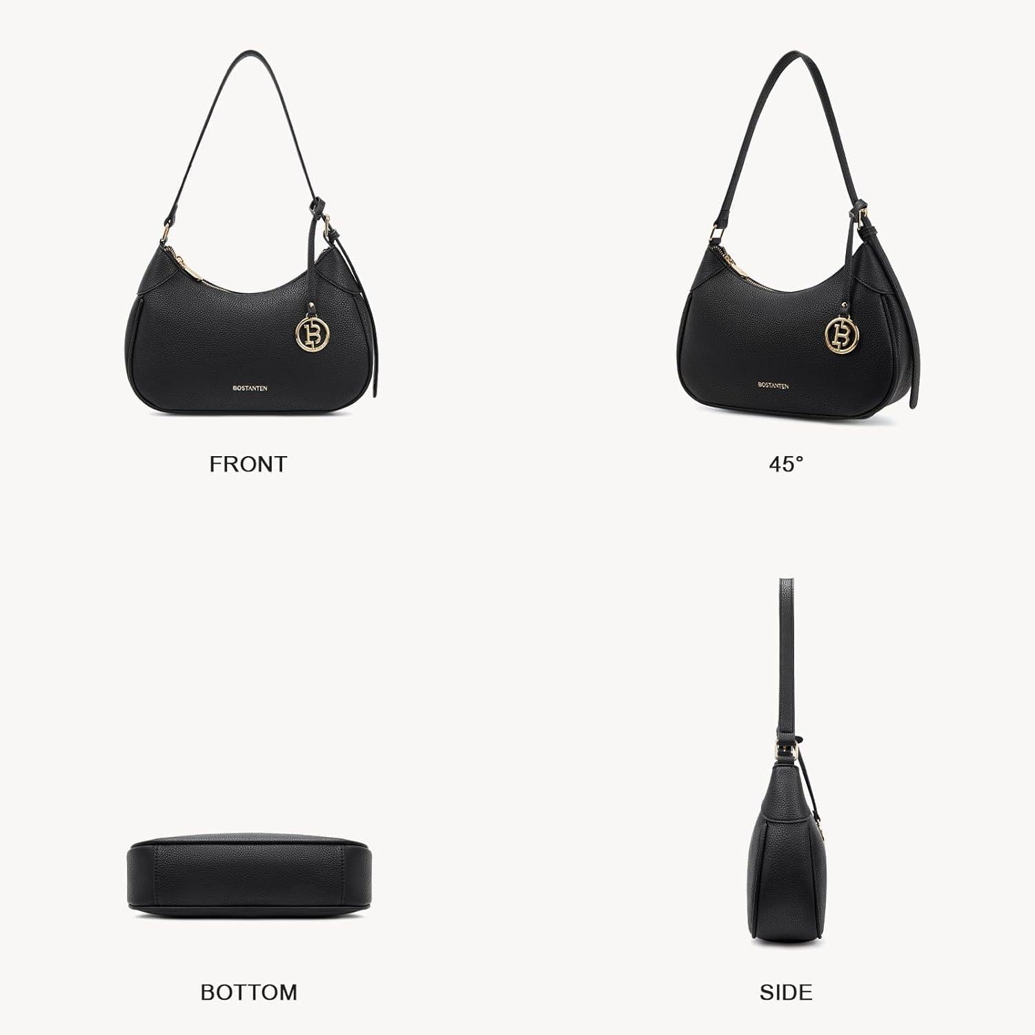 Damen Klein Handtaschen Schultertasche Shopper Schwarz Vegan Leder