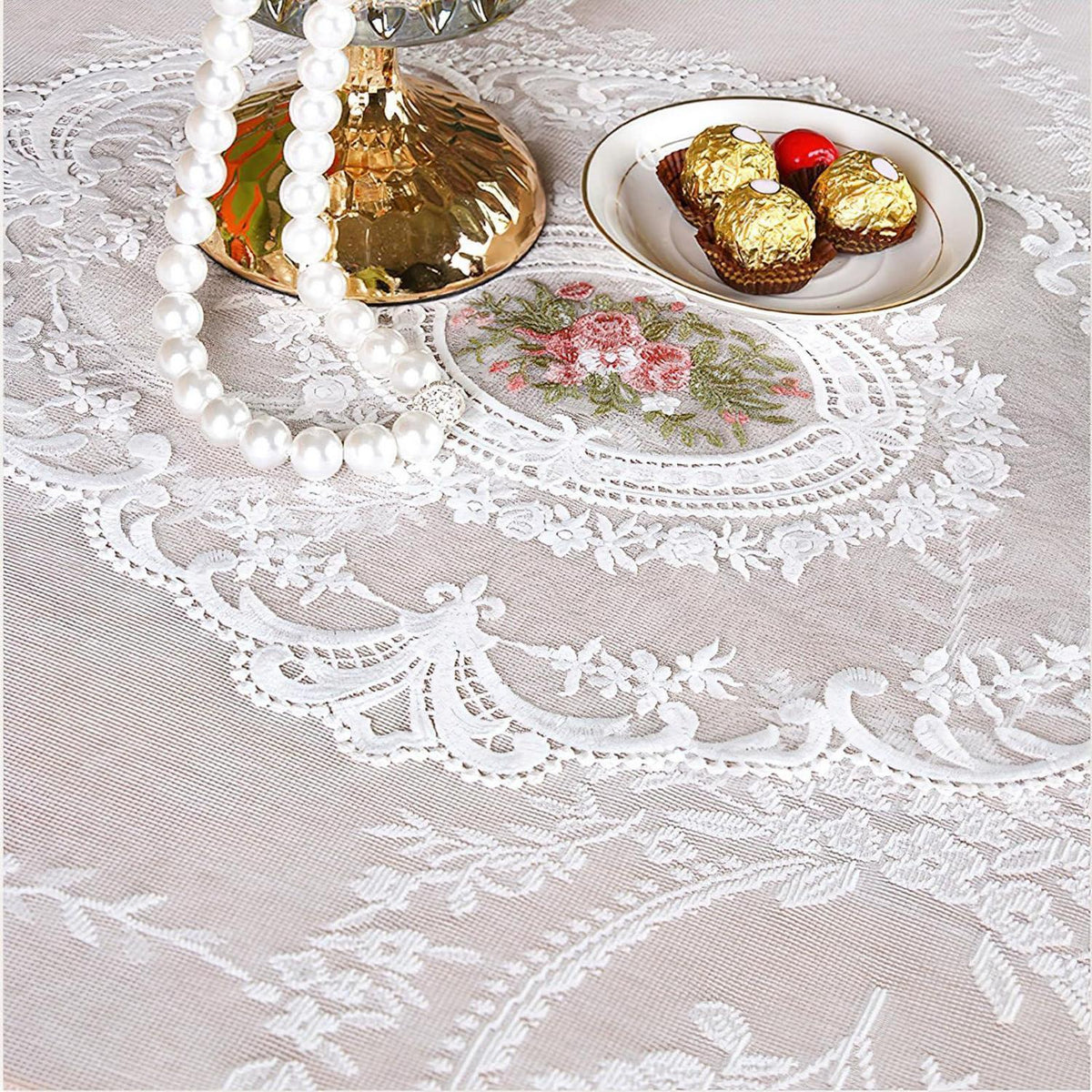 Vintage Spitze Tischdecke Blumenstickerei 150x150cm