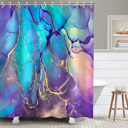 Duschvorhang Blau Marmor Bunt 180x200 Ösen Antischimmel wasserdicht