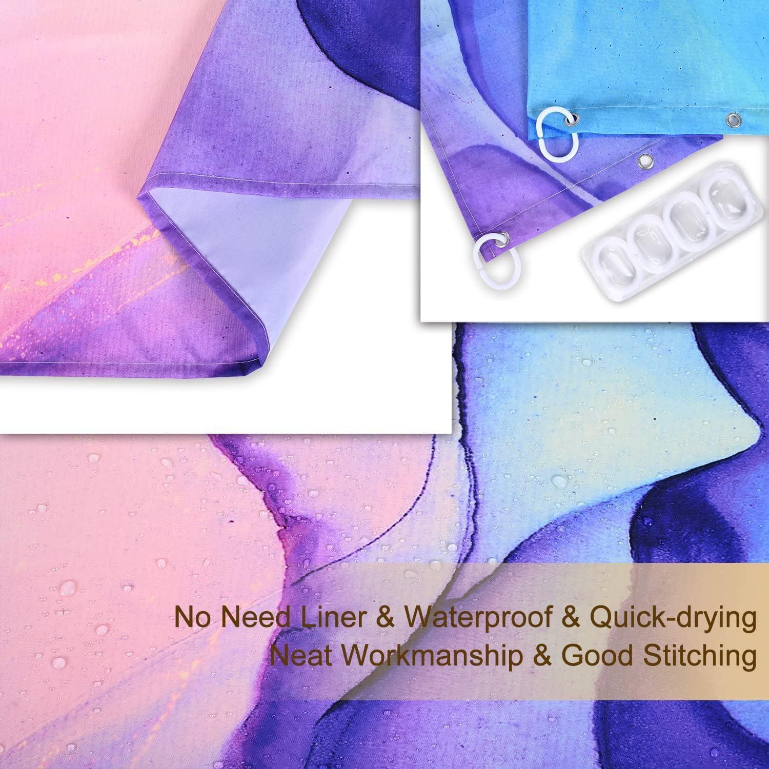 Duschvorhang 180x200 Blau Marmor Antischimmel Stoff Ösen Bunt wasserdicht