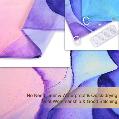 Duschvorhang 180x200 Blau Marmor Antischimmel Stoff Ösen Bunt wasserdicht