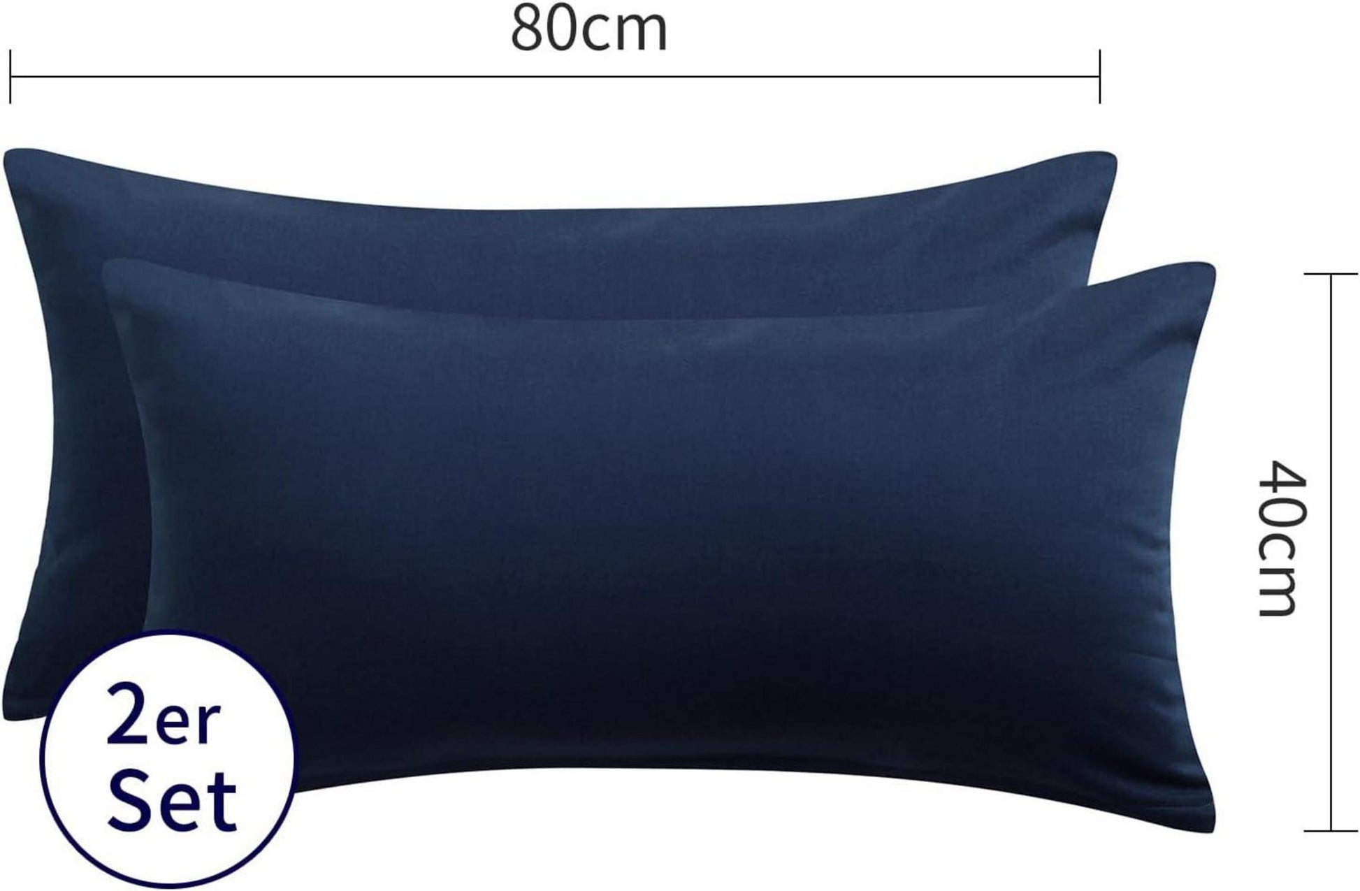 Kissenbezug 40x80 Blau Baumwolle weich 2er Set mit Reißverschluss
