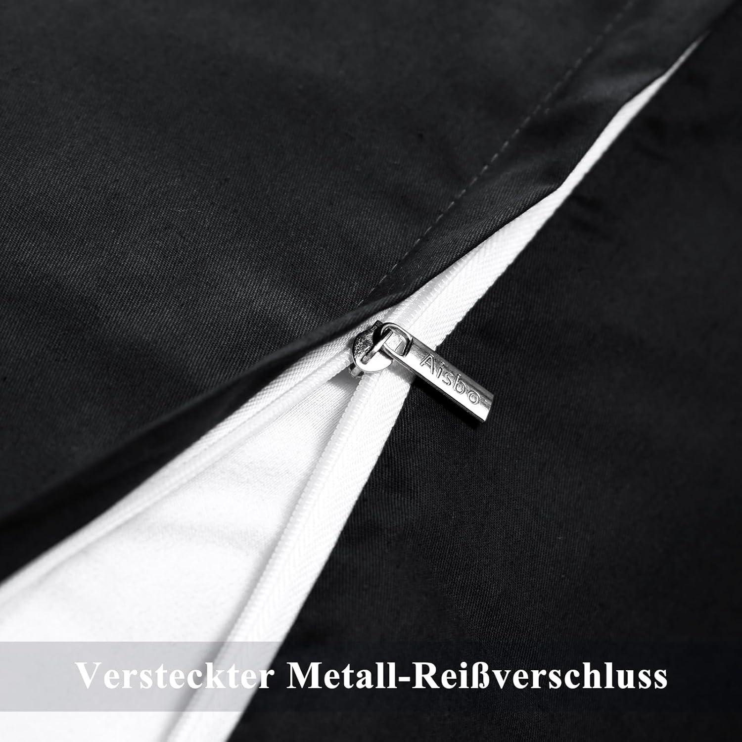 Kissenbezug 40x80 Schwarz Baumwolle Weich Reißverschluss 2er Set
