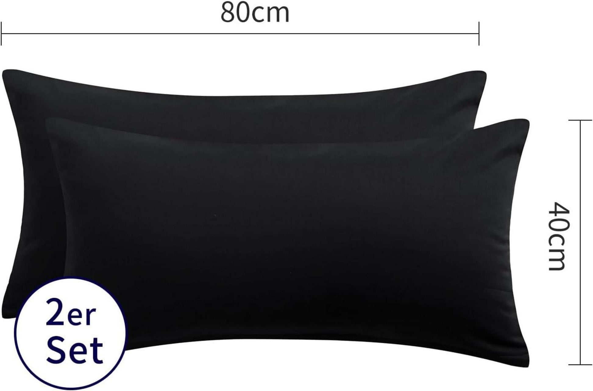 Kissenbezug Schwarz Baumwolle 40x80 2er Set Reißverschluss Pillowcase