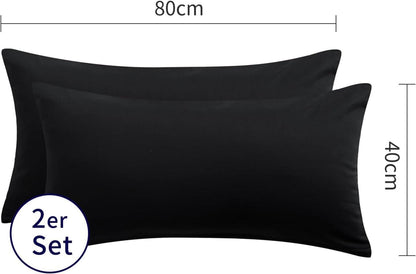 Kissenbezug Schwarz Baumwolle 40x80 2er Set Reißverschluss Pillowcase