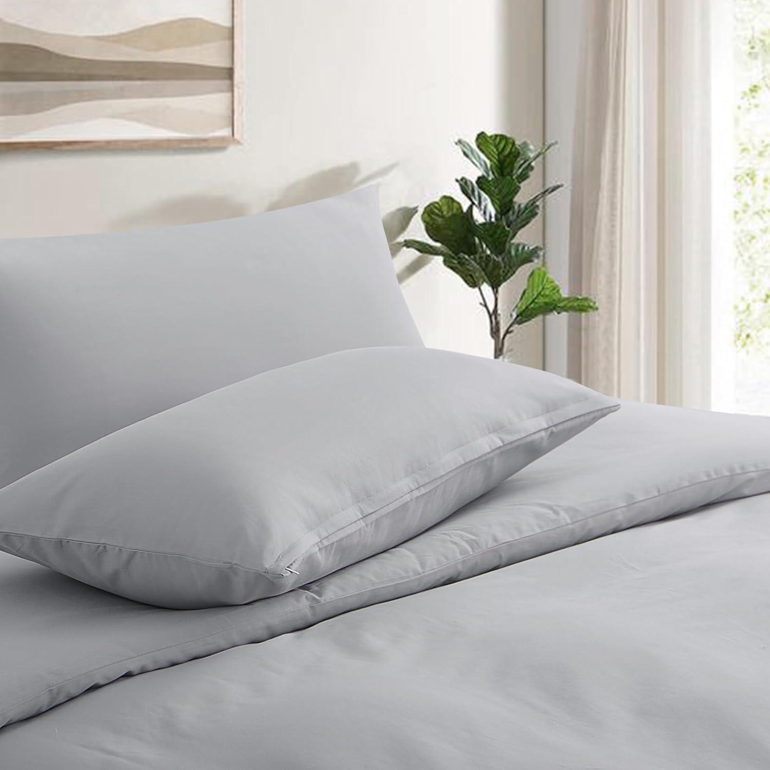 Kissenbezug 40x80 Hellgrau Baumwolle Set Reißverschluss Pillowcase
