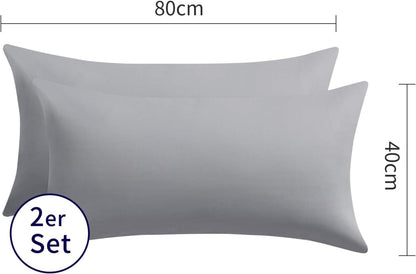 Kissenbezug 40x80 Grau Baumwolle 2er Set weich mit Reißverschluss