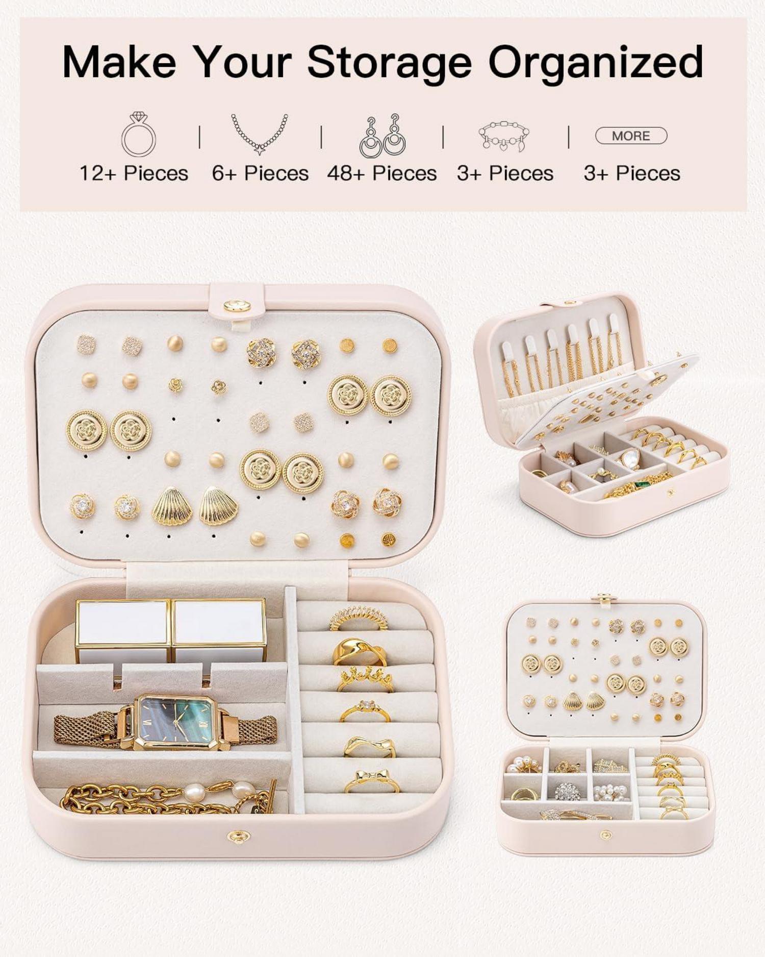 Vlando Schmuckkasten Organizer Reise Klein Ohrringe Beige Rosa