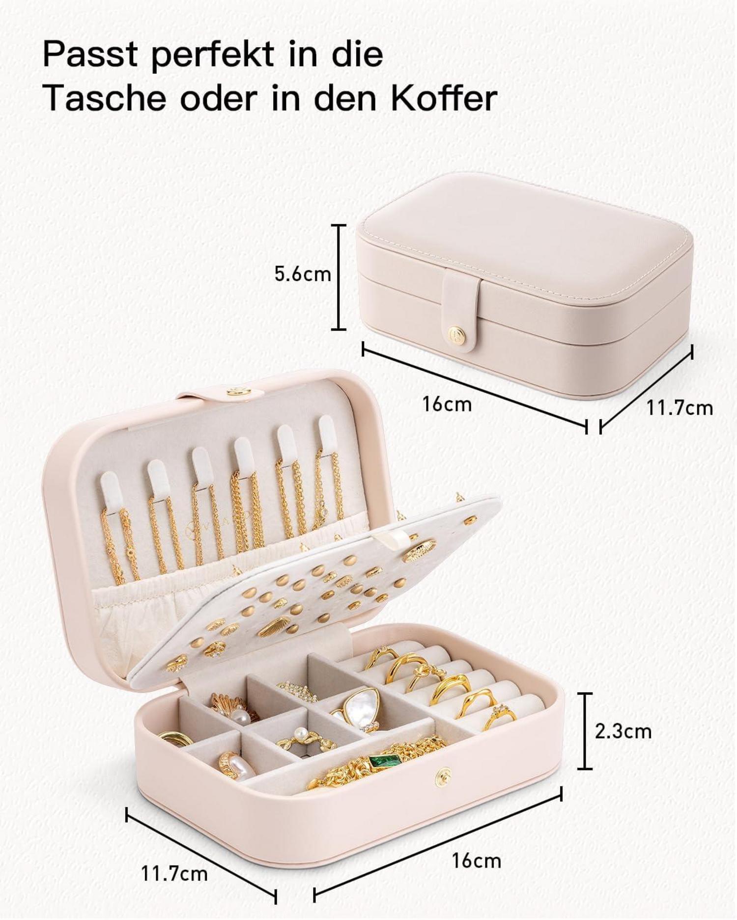 Vlando Schmuckkasten Organizer Reise Klein Ohrringe Beige Rosa