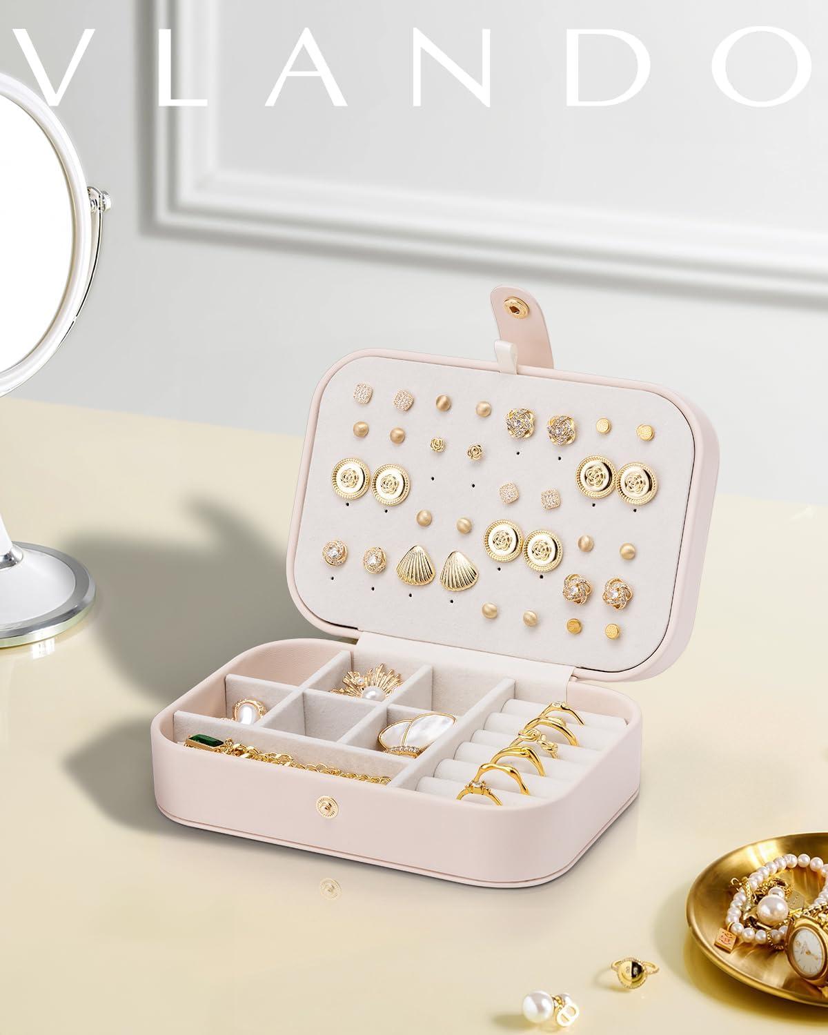 Vlando Schmuckkasten Reise Klein Schmuckaufbewahrung Ohrringe Beige-rosa