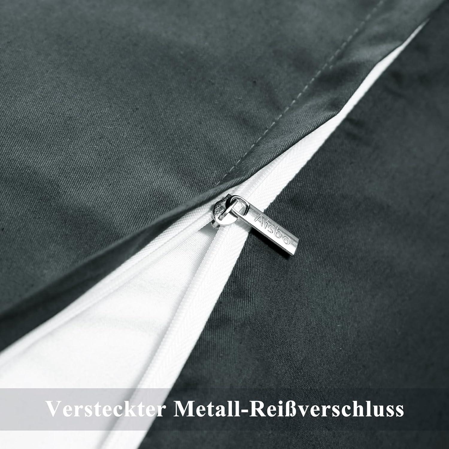 Baumwolle Kissenbezug 40x80 Anthrazit 2er Set Reißverschluss weich & langlebig
