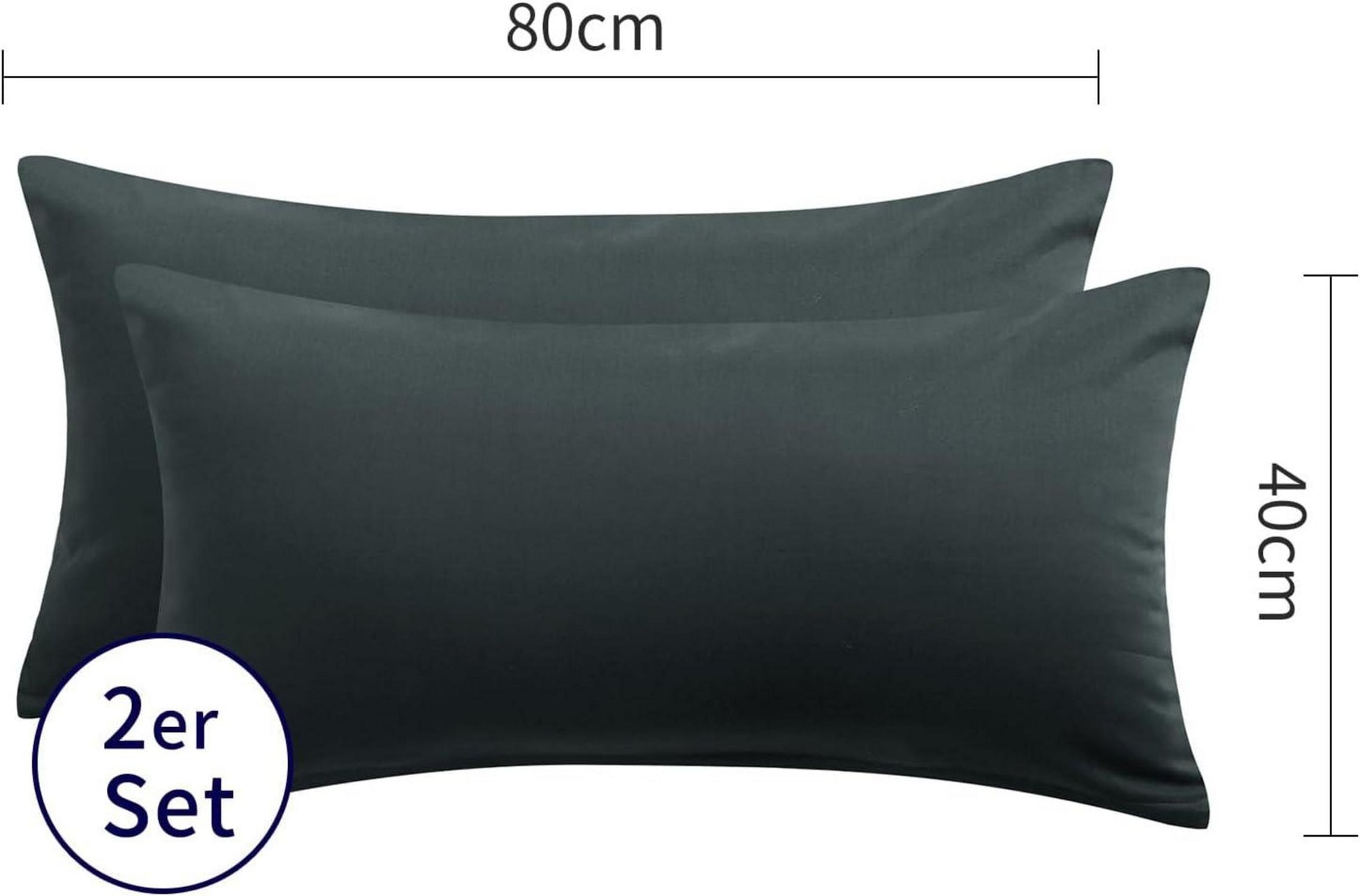 Weicher Baumwolle Kissenbezug 40x80 Anthrazit 2er Set mit Reißverschluss