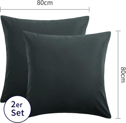 Kissenbezug 80x80 Grau Baumwolle 2er Set Anthrazit mit Reißverschluss