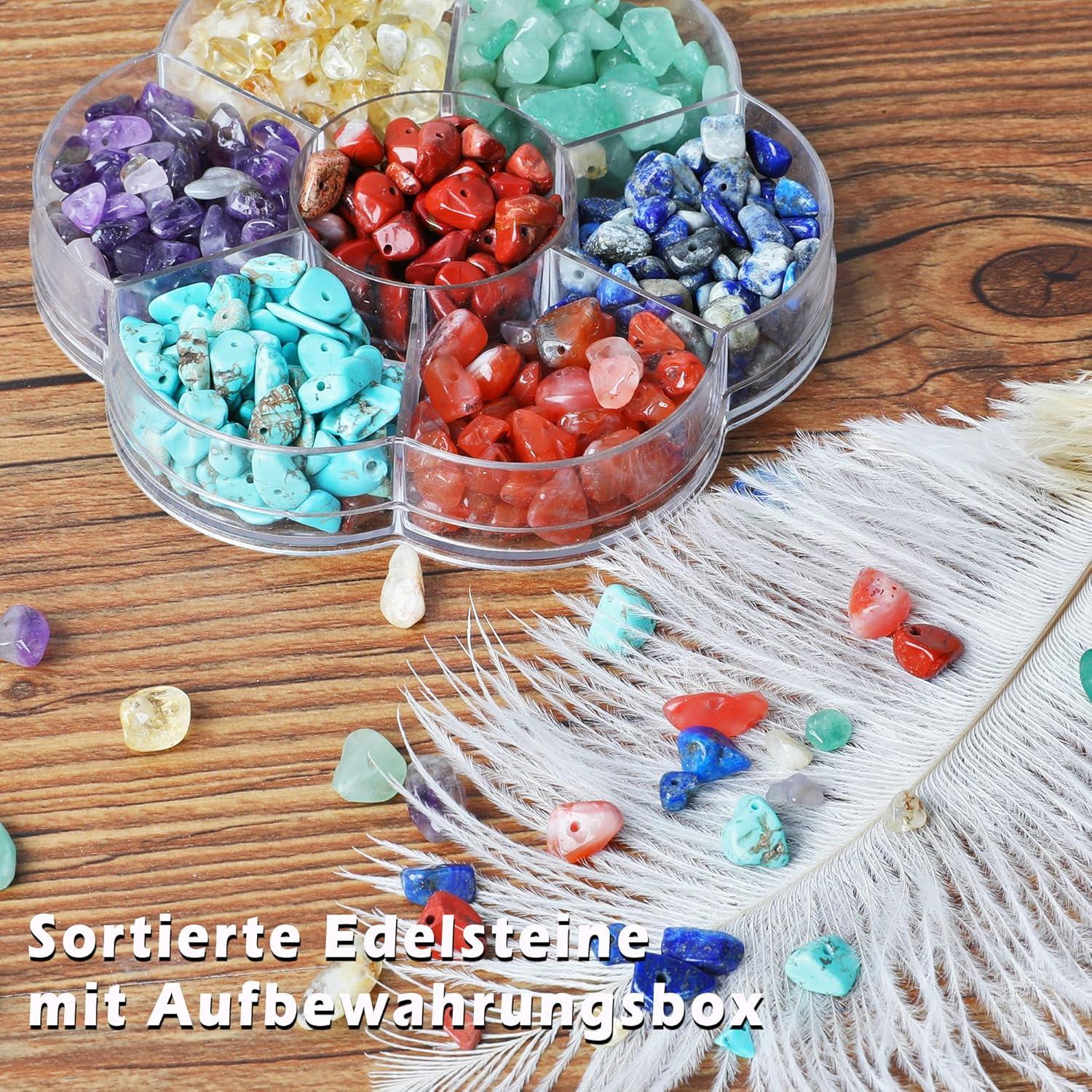 Chakra Edelstein Perlen Set zum Basteln - 7 Farben Naturstein Perlen