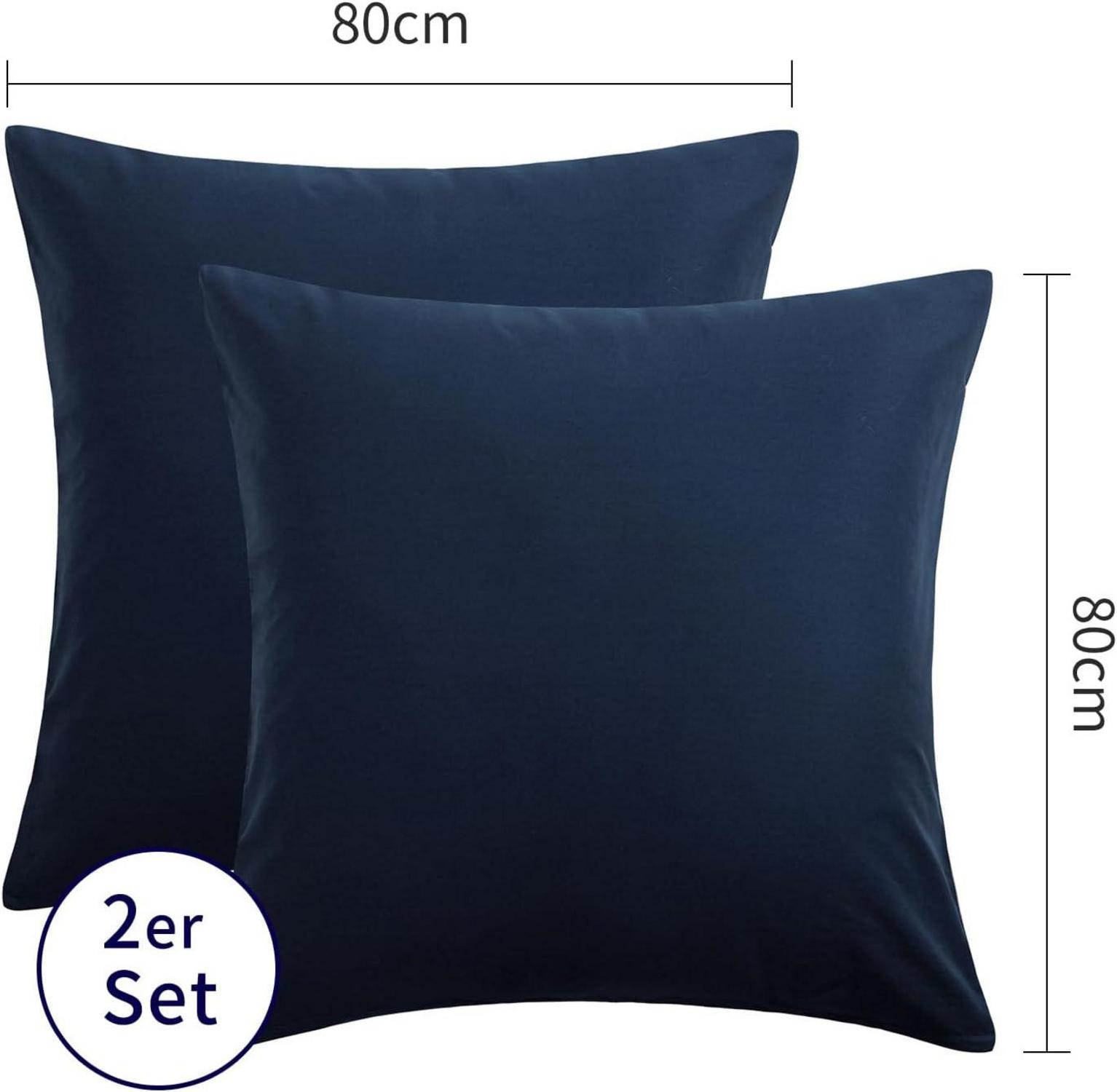 Kissenbezug 80x80 Blau Baumwolle weich 2er Set Reißverschluss Pillow