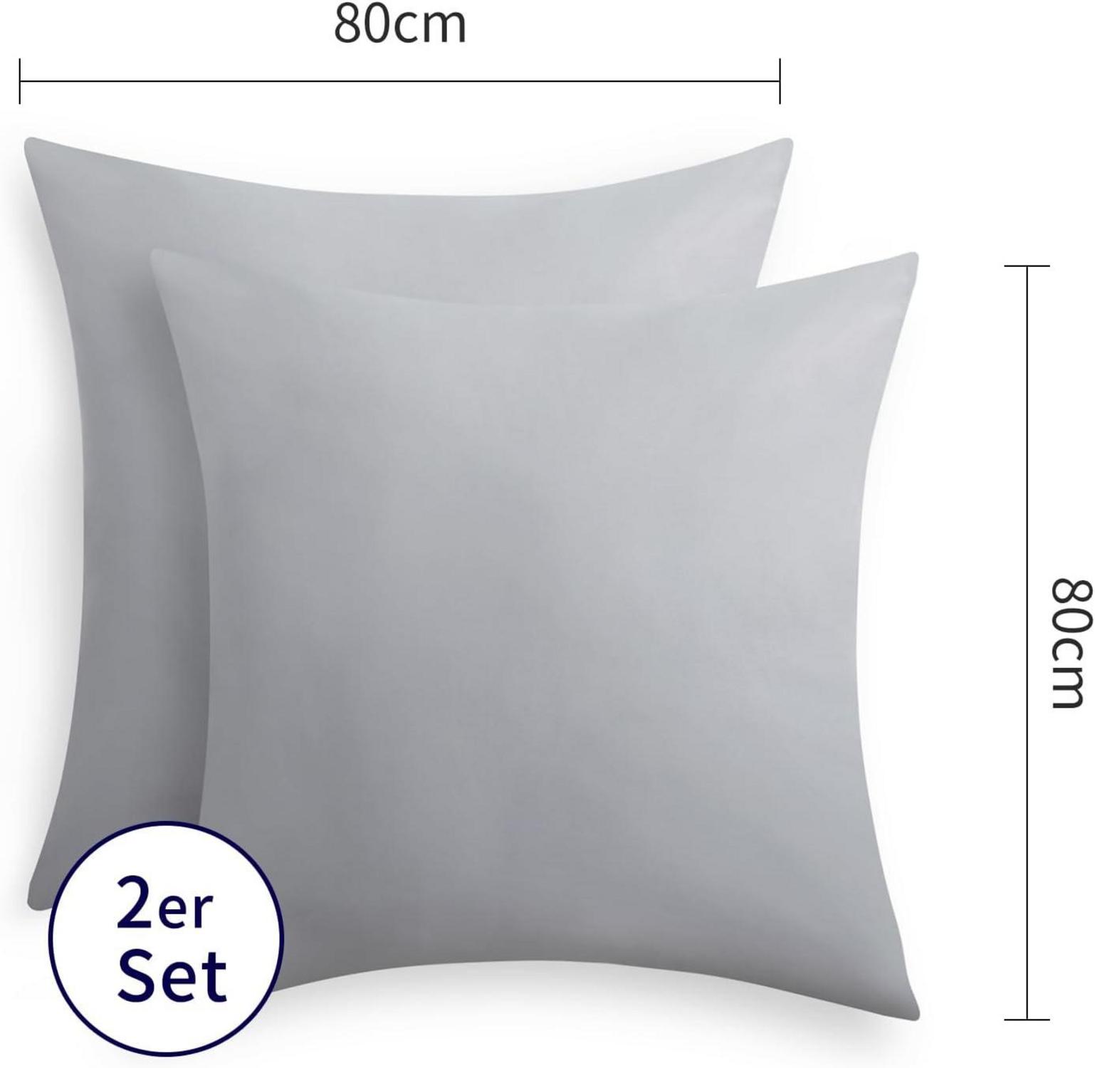 Kissenbezug 80x80cm Grau Baumwolle weich 2er Set mit Reißverschluss