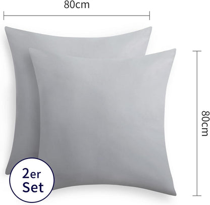 Kissenbezug 80x80cm Grau Baumwolle weich 2er Set mit Reißverschluss