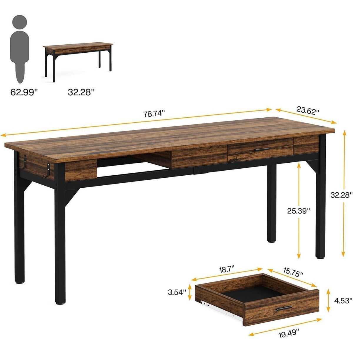 Doppelter Schreibtisch 200cm | Rustikaler Bürotisch für Home Office