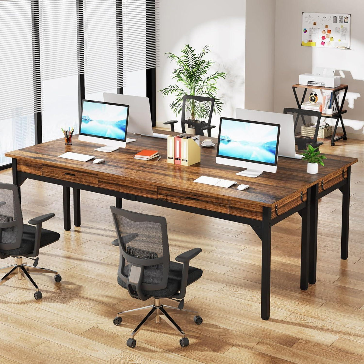 Doppelter Schreibtisch 200cm | Rustikaler Bürotisch für Home Office