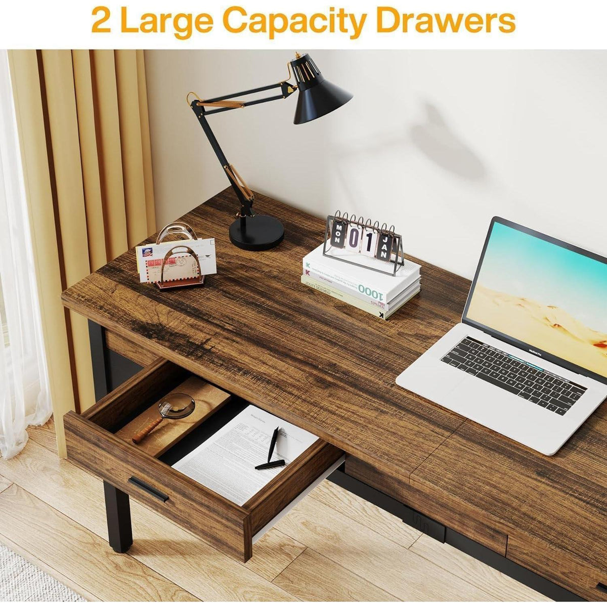 Doppelter Schreibtisch 200cm | Rustikaler Bürotisch für Home Office