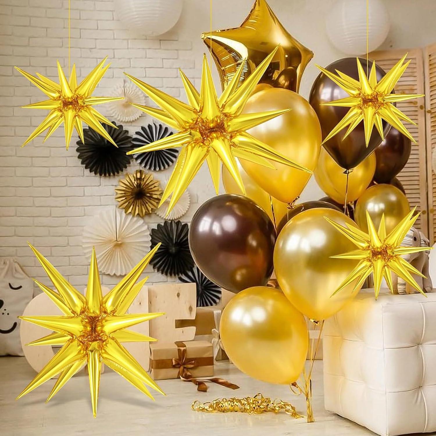 VIKY Silvester Deko Luftballons Gold 22 Zoll 4D Explosionsstern Folienballons