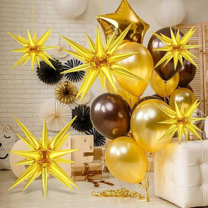VIKY Silvester Deko Luftballons Gold 22 Zoll 4D Explosionsstern Folienballons