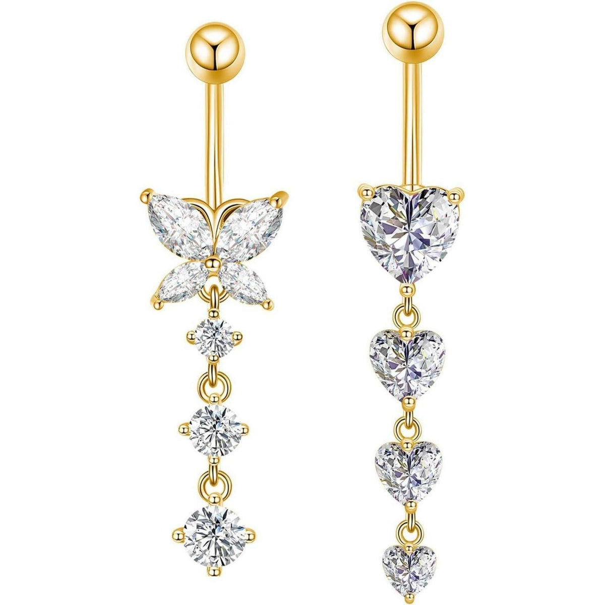 Bauchnabelpiercing 10mm Herz Anhänger 14G Edelstahl Silber Gold 2 Stück