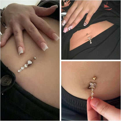 Bauchnabelpiercing 10mm Herz Anhänger 14G Edelstahl Silber Gold 2 Stück