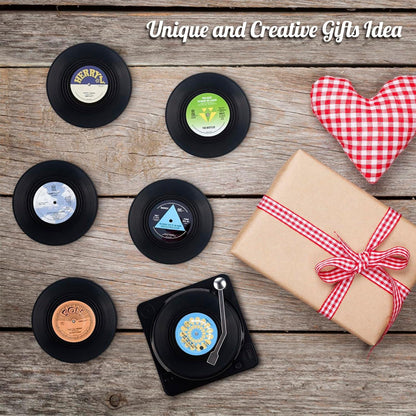 Retro-Vinyl-Schallplatten Untersetzer mit Spieler, 6er Set, Nostalgische Geschenke