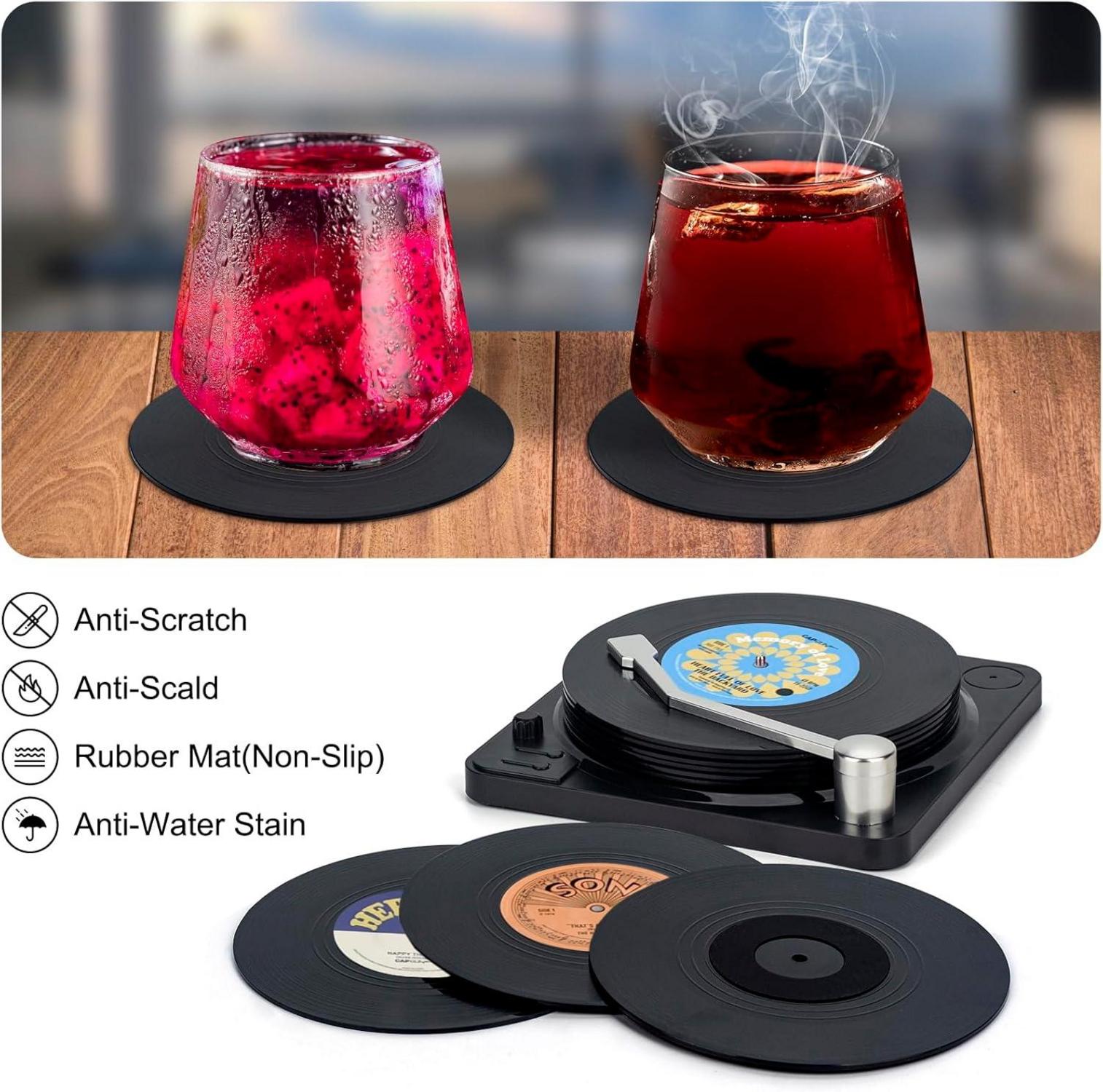 Vinyl-Schallplatten Untersetzer Set, 6 Stück, Getränke, Bars, Party, Büro