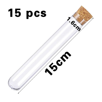 15 Kunststoff Reagenzgläser 16mm×150mm mit Korken