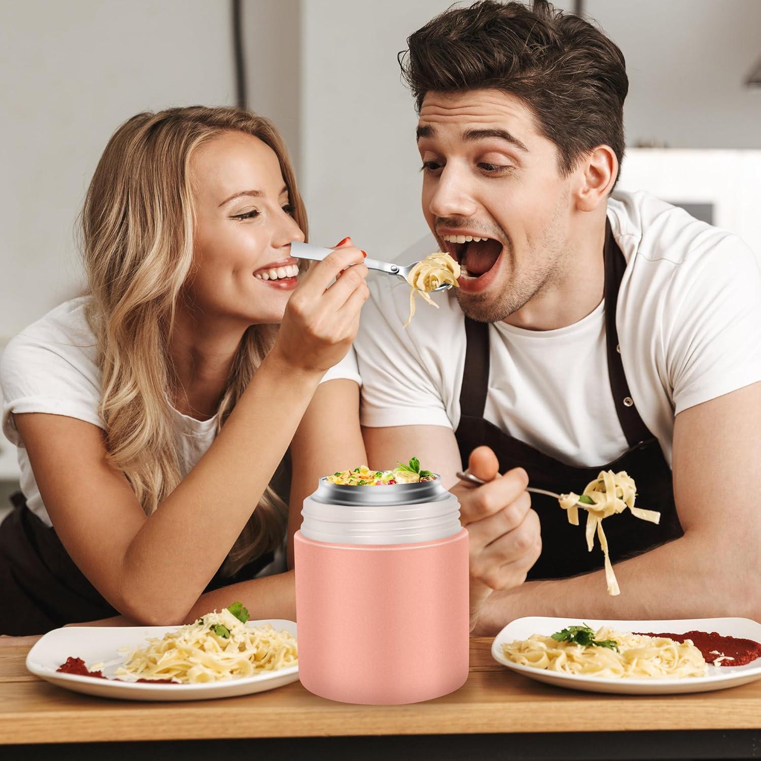 Dorblely Thermobehälter Edelstahl 600ml Vakuumisoliert für Essen - Rosa