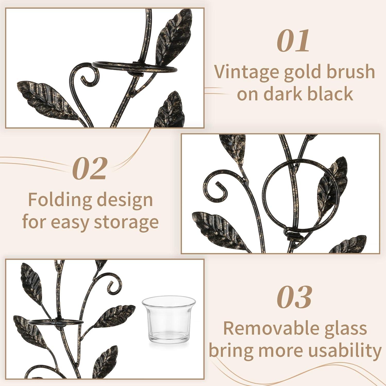Kerzenhalter Wand Schwarz Vintage Blatt Teelicht Glas Set