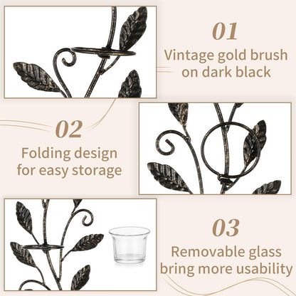 Kerzenhalter Wand Schwarz Vintage Blatt Teelicht Glas Set