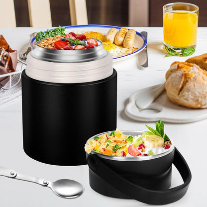 Dorblely Thermobehälter 800ml Edelstahl Vakuumisoliert mit Löffel - Schwarz