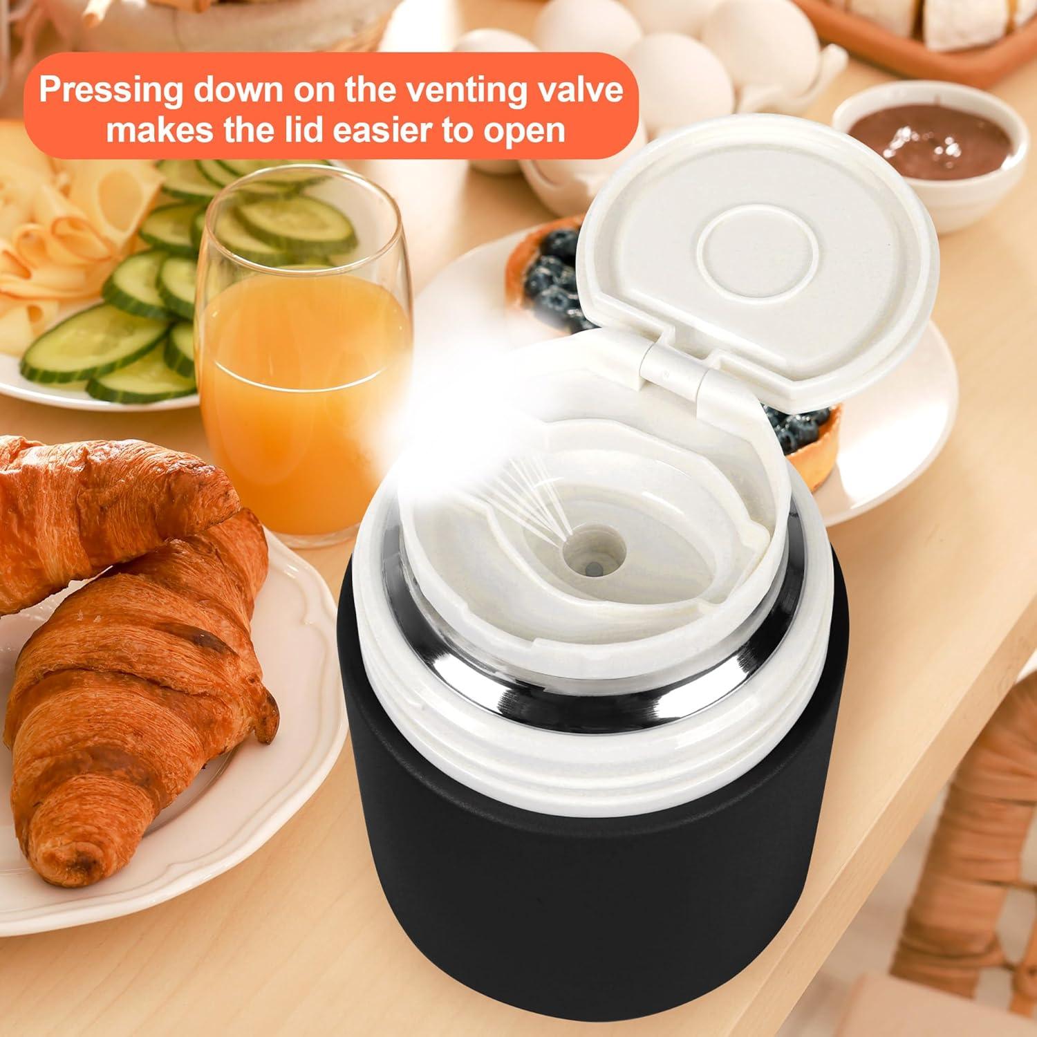 Thermobehälter Essen 800 ml Vakuumisoliert Faltbarer Löffel Schwarz
