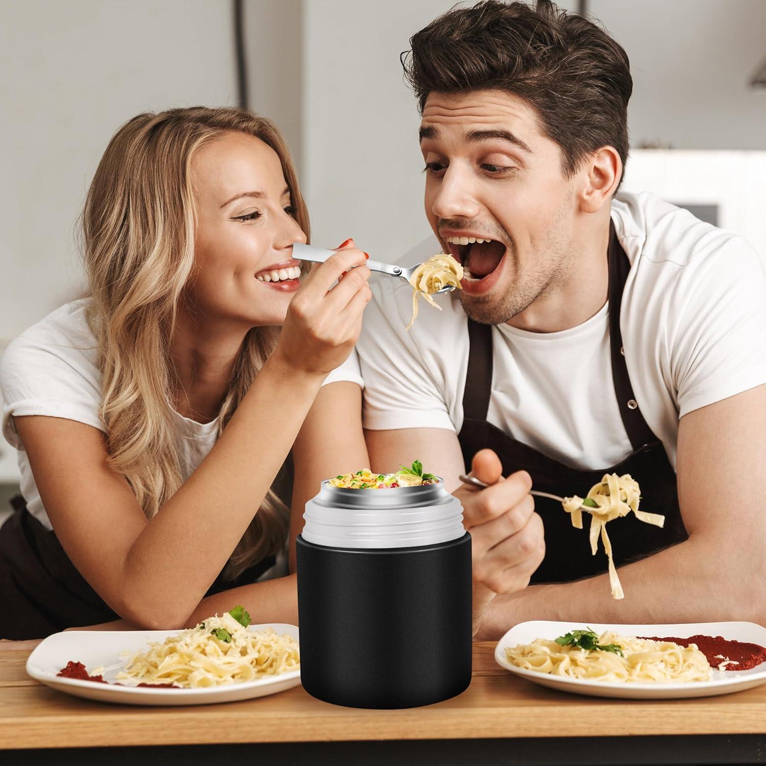 Dorblely Thermobehälter 800ml Edelstahl Vakuumisoliert mit Löffel - Schwarz