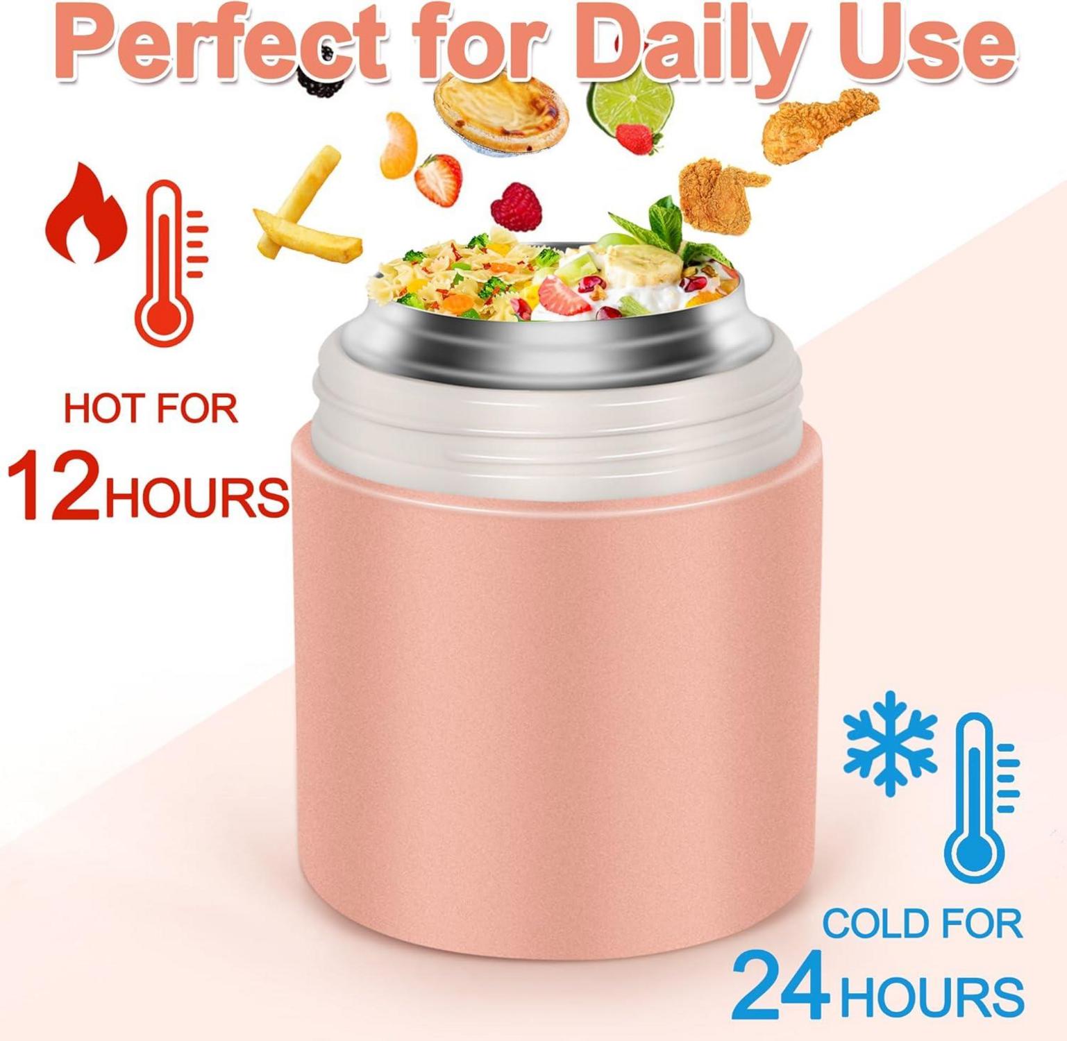 Dorblely Thermobehälter 800ml Edelstahl Vakuumisoliert Rosa