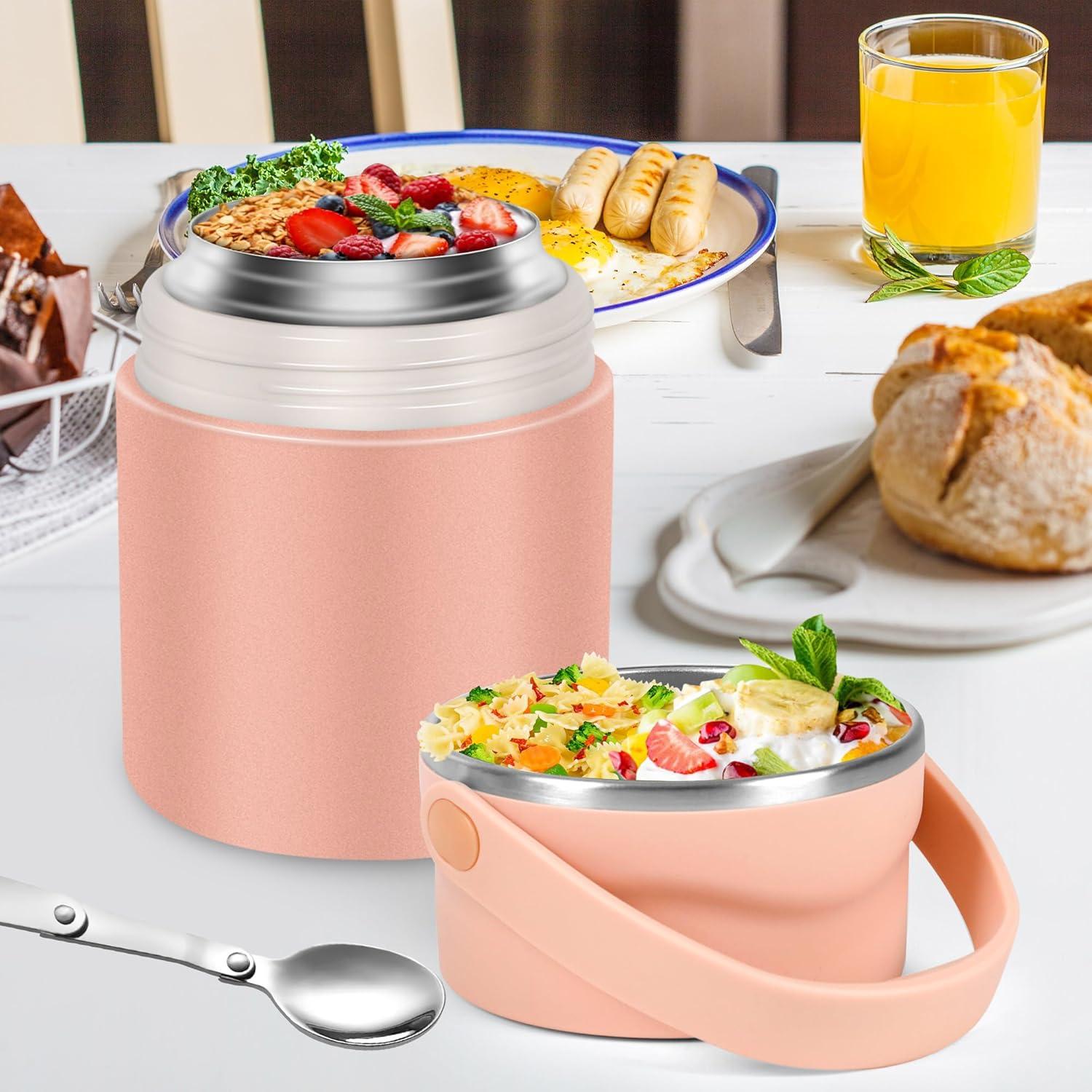 Edelstahl Thermobehälter 800ml Vakuumisoliert Faltlöffel Rosa
