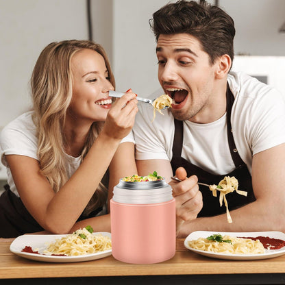 Edelstahl Thermobehälter 800ml Vakuumisoliert Faltlöffel Rosa