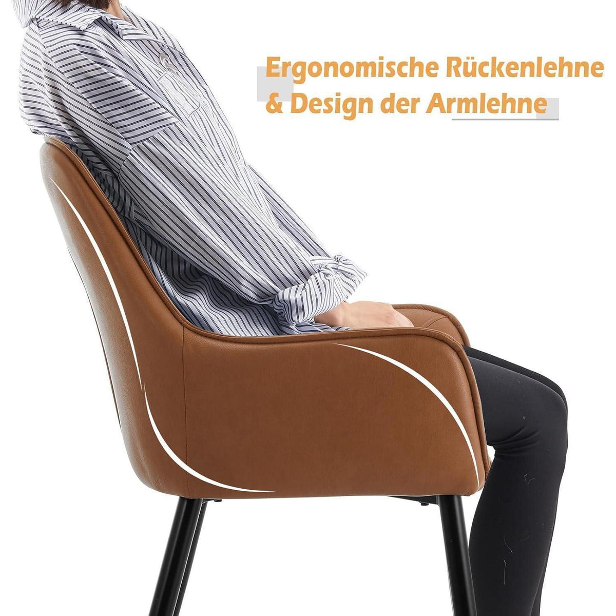 Esszimmerstühle Set 4er Braun mit Armlehnen in Lederoptik