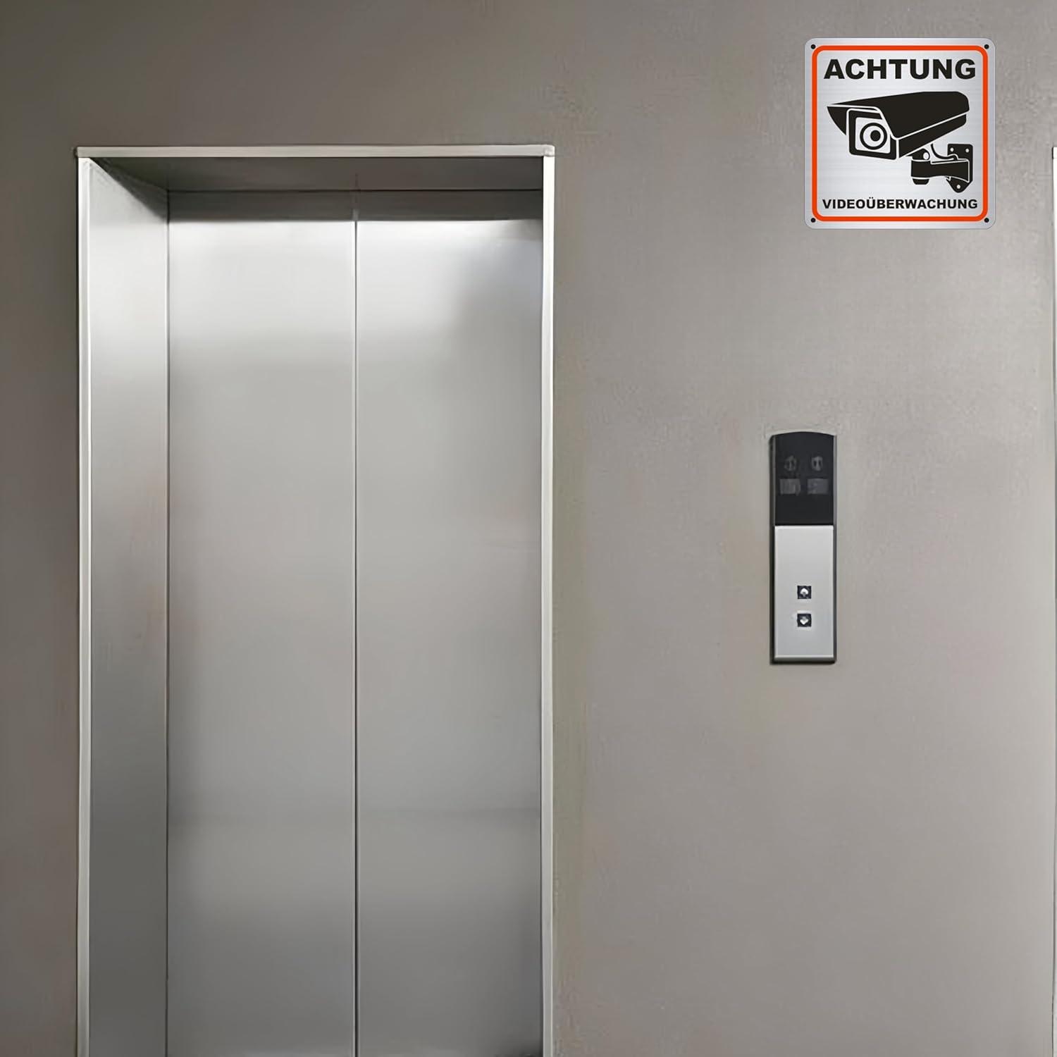 Achtung Videoüberwachung Schild Aluminium 15x15cm Hinweisschild 4 Bohrlöcher